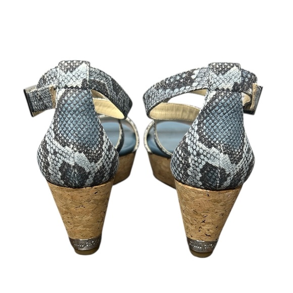 Jimmy Choo Portia Snake Embossed Cork Wedge Sandals Platform Designer Size 37.5 - Picture 5 of 7